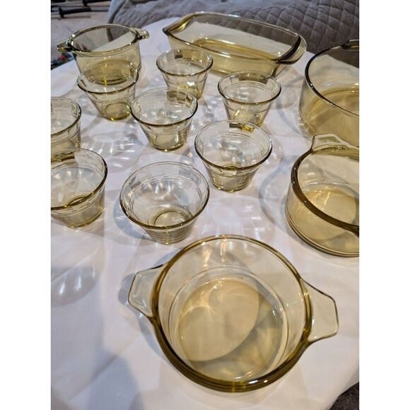 14 pc Vintage Forte Crisa Mexico Honey Amber Glass Baking Serving Dishes - Picture 2 of 8